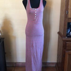 Pink and grey striped maxi dress